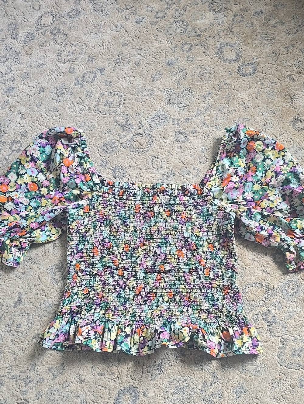 Gap Smocked Floral Puff-Sleeve Women's Top - Multicolor